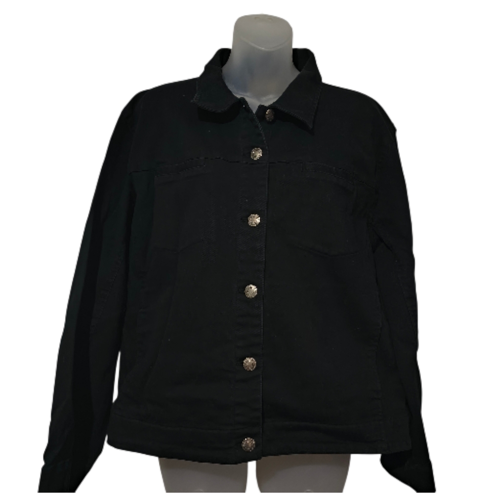 Vintage Chico’s 3 Black Jean Jacket Lightweight Stretch Women’s XL Light Layer